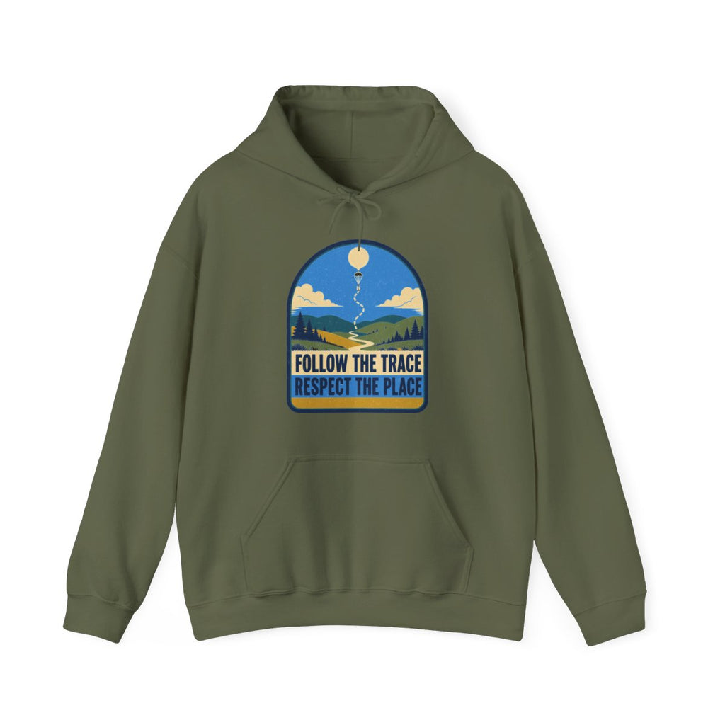 Follow the Trace Respect the Place Hoodie in Military Green