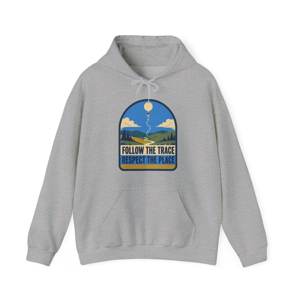 Follow the Trace Respect the Place Hoodie in Sport Grey