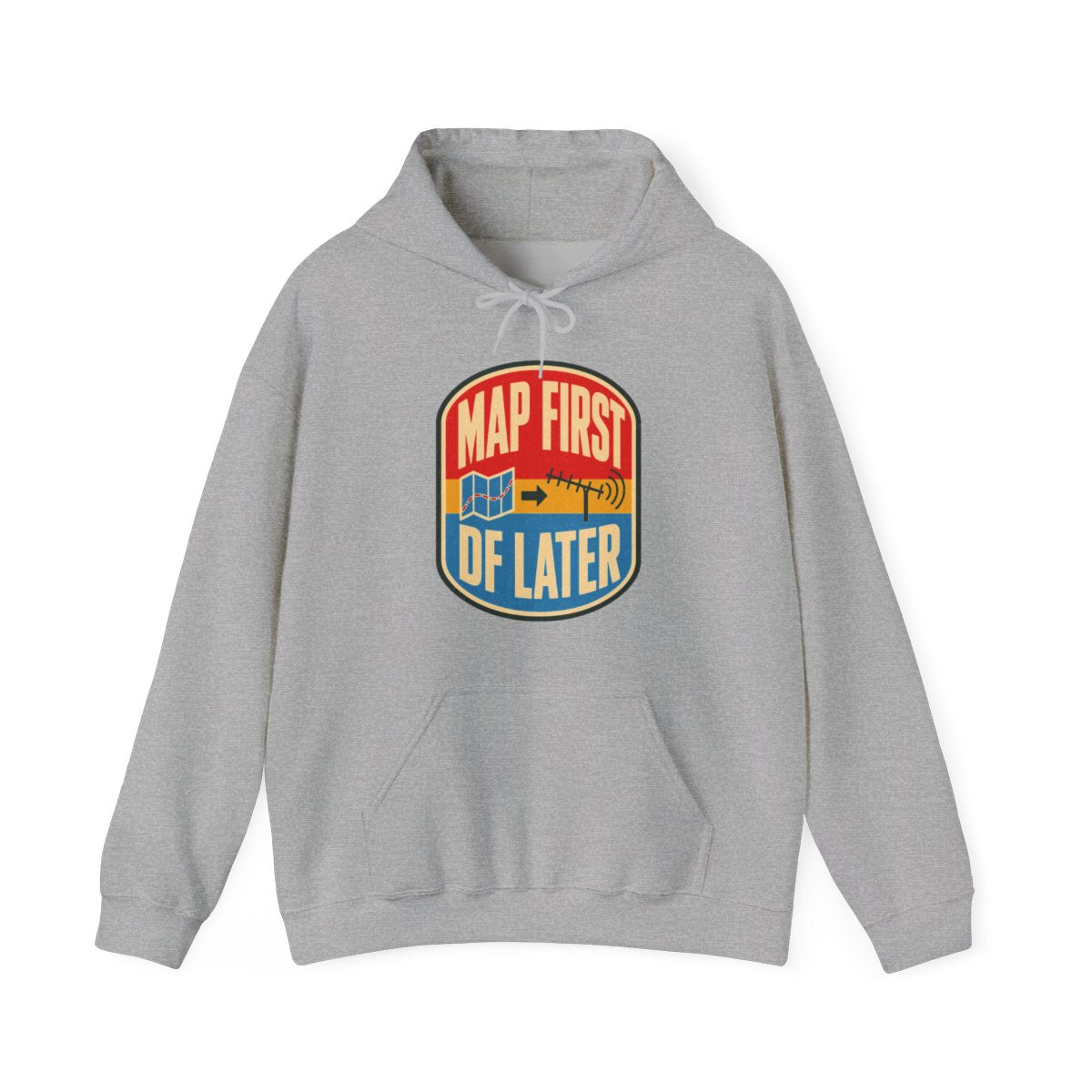 Map First RF Later Hoodie in Sport Grey