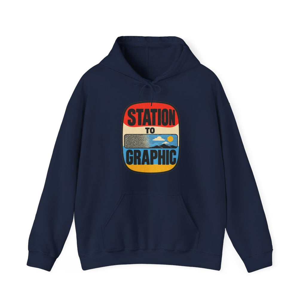 Station to Graphic Hoodie in Navy