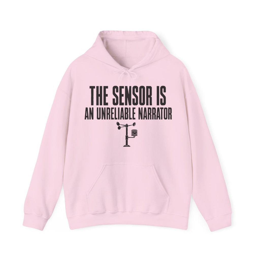 The Sensor Is an Unreliable Narrator Hoodie in Light Pink